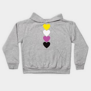 Stack of Non-Binary Flag Hearts Kids Hoodie